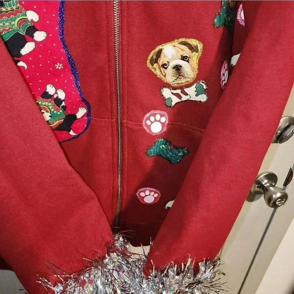 1 ofa Kind Custom Handmade Ugly Christmas Sweater Hoodie Santa Paws Dogs Men's L - Picture 8 of 11